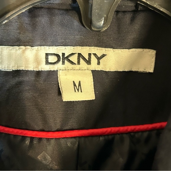 DKNY Car Trench Coat Navy Blue Snap Zip Lined Military Epaulettes Womens Size M - Picture 3 of 16